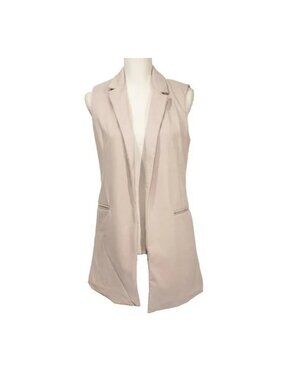 Adrienne Vittadini Vest Pastel Pink Mod Open Front Long Sleeveless Jacket